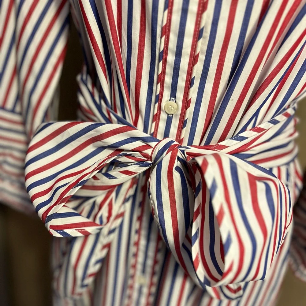 J. Crew Gabriola Ruffled Striped Cotton Shirt Midi Dress Spring Event 10